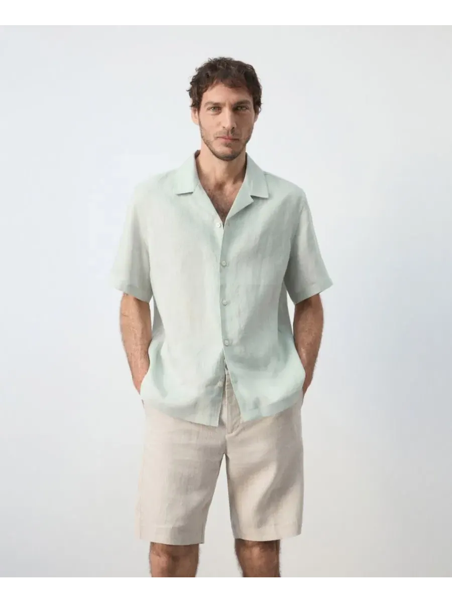 Рубашка из льна с коротким рукавом Regular Fit MANGO