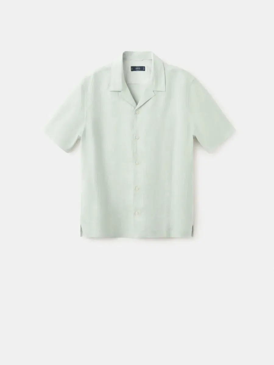 Рубашка из льна с коротким рукавом Regular Fit MANGO — изображение 2 из 7, голубой зеленый