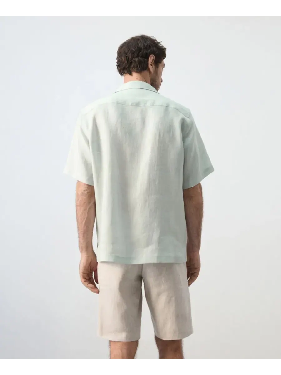 Рубашка из льна с коротким рукавом Regular Fit MANGO — изображение 6 из 7, голубой зеленый