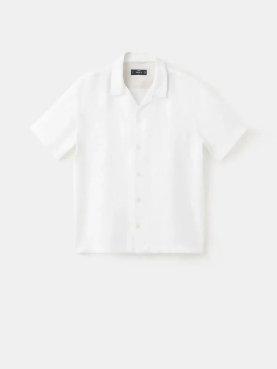 Рубашка с коротким рукавом и воротником-стойкой, модель Regular-Fit Linen Shirt MANGO — изображение 2 из 7, белый