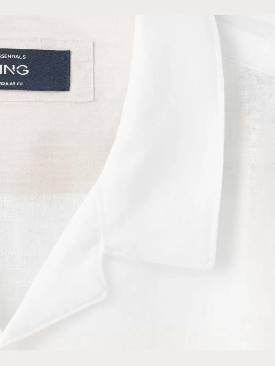 Рубашка с коротким рукавом и воротником-стойкой, модель Regular-Fit Linen Shirt MANGO — изображение 3 из 7, белый