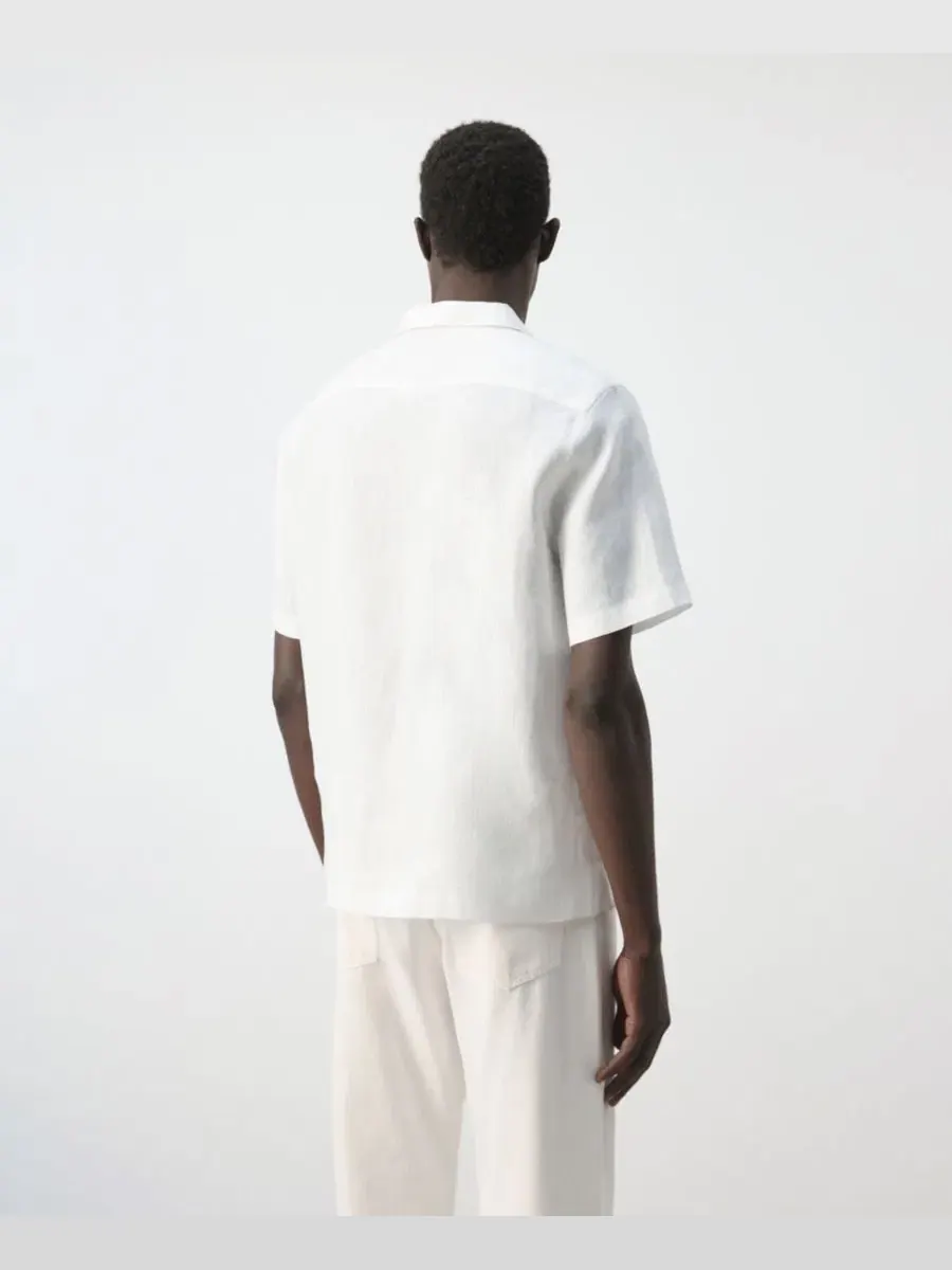 Рубашка с коротким рукавом и воротником-стойкой, модель Regular-Fit Linen Shirt MANGO — изображение 6 из 7, белый