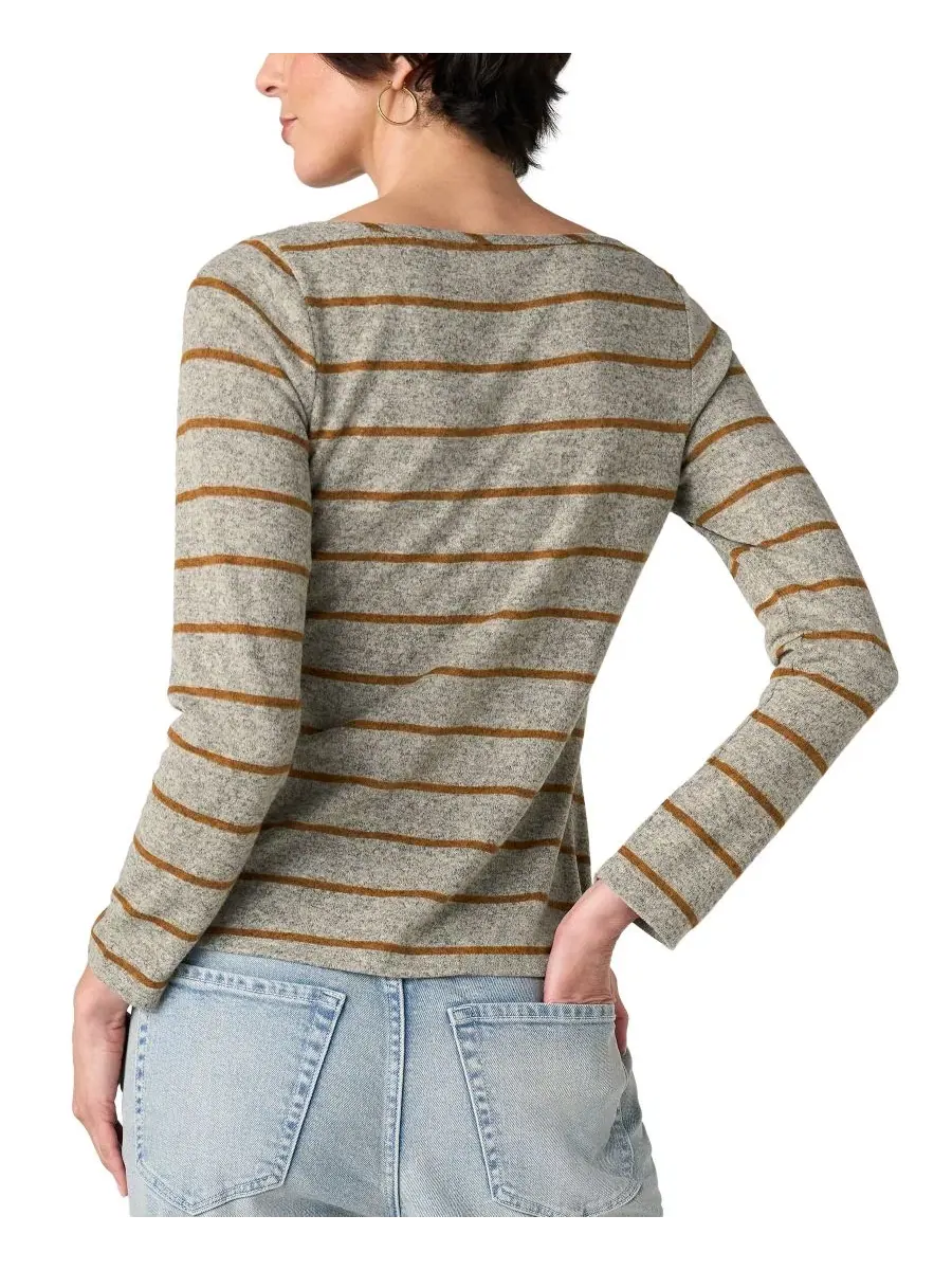 Блуза с лодочкой и длинным рукавом, с полосатым принтом, Petite Boat Neck Long-Sleeve Stripe Blouse — изображение 4 из 4