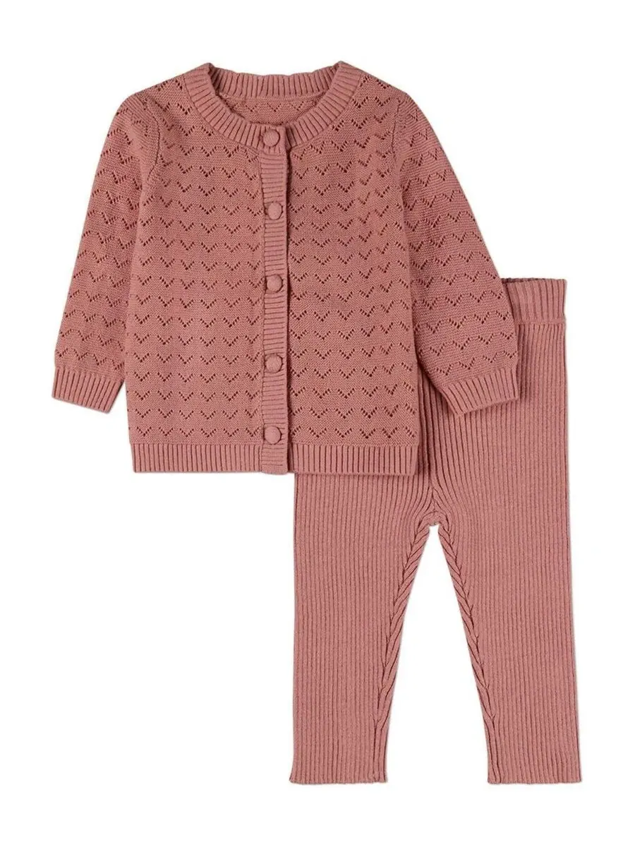 Комплект из кардигана и штанов для девочек, 100% хлопок, Chevron Knit MeMoi