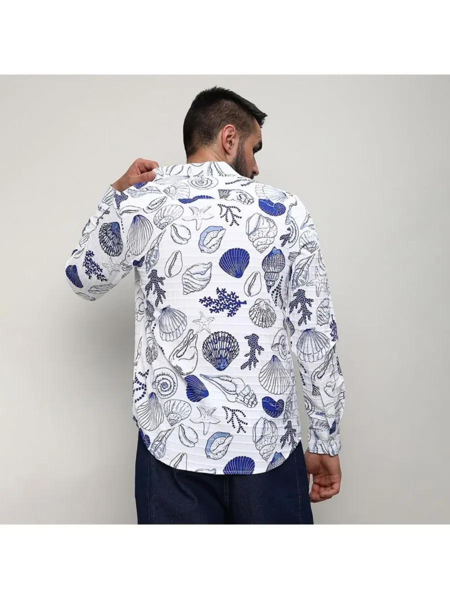 Рубашка с длинным рукавом с принтом Seashell Shirt Campus Sutra — изображение 4 из 8, белый