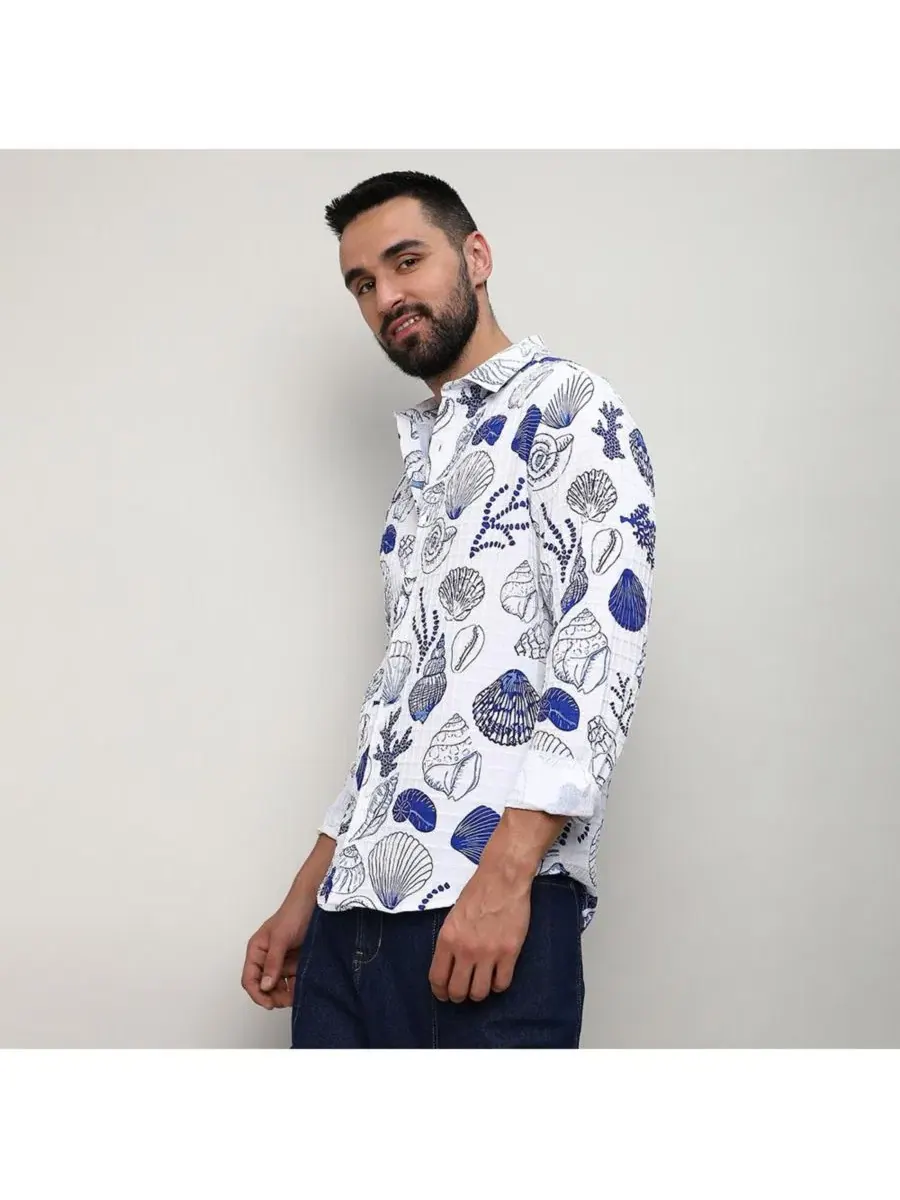 Рубашка с длинным рукавом с принтом Seashell Shirt Campus Sutra — изображение 6 из 8, белый