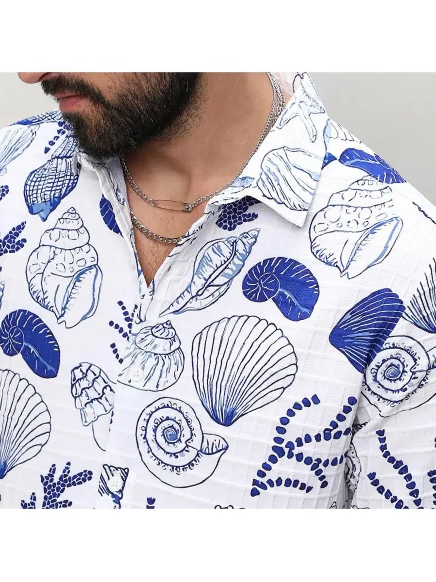 Рубашка с длинным рукавом с принтом Seashell Shirt Campus Sutra — изображение 7 из 8, белый