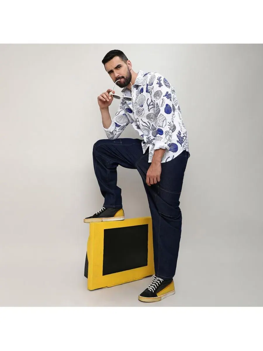 Рубашка с длинным рукавом с принтом Seashell Shirt Campus Sutra — изображение 8 из 8, белый