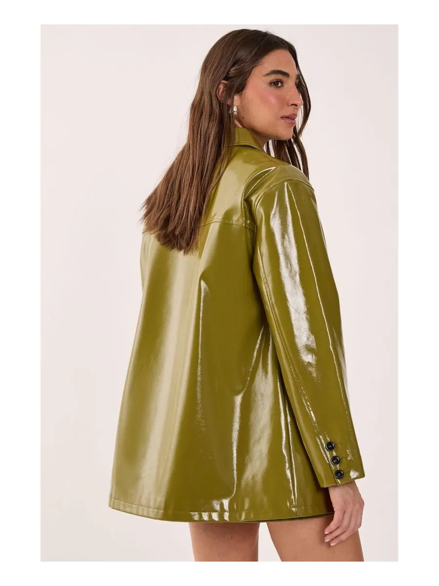 Женская виниловая куртка удлиненного кроя с высокой посадкой Nasty Gal — изображение 3 из 5, оливковый