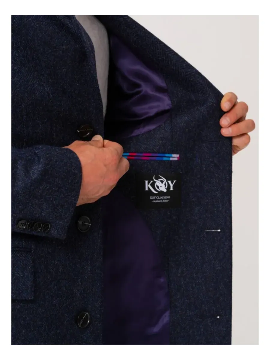 Мужское шерстяное пальто с длинными рукавами и воротником Koy Clothing — изображение 7 из 8, темно-синий