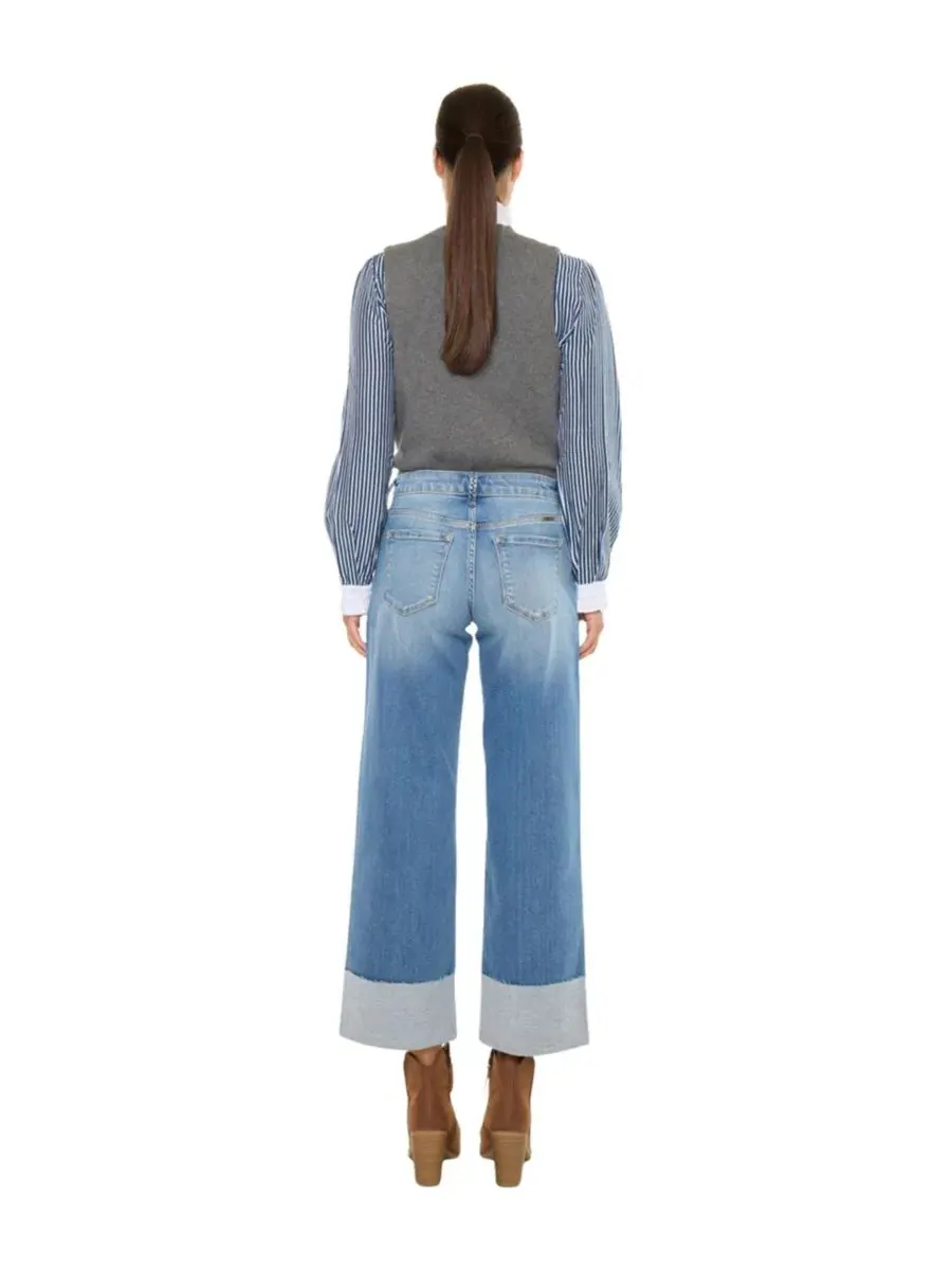 Джинсы женские кроп с широкими штанинами Kenny Mid Rise Crop Wide KanCan — изображение 2 из 8, средняя отмывка