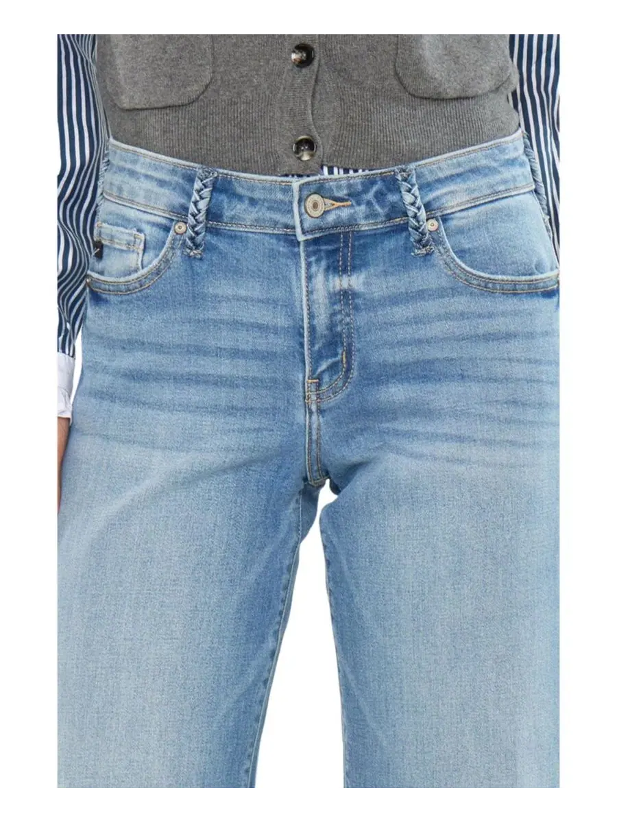 Джинсы женские кроп с широкими штанинами Kenny Mid Rise Crop Wide KanCan — изображение 5 из 8, средняя отмывка