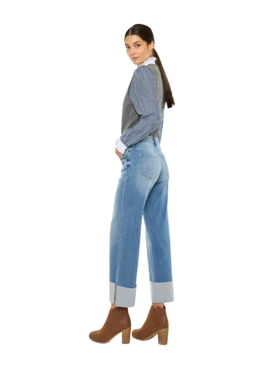 Джинсы женские кроп с широкими штанинами Kenny Mid Rise Crop Wide KanCan — изображение 8 из 8, средняя отмывка