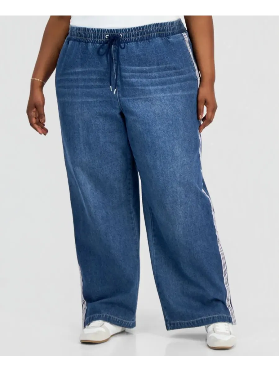 Джинсы с широкими штанинами и боковыми полосами, модель Trendy Plus Size Side-Striped Breakaway — изображение 3 из 4