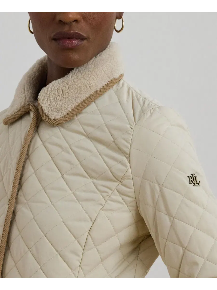 Женское стеганое пальто с воротником из искусственного меха Moda Cream Lauren Ralph Lauren — изображение 2 из 4, кремовый
