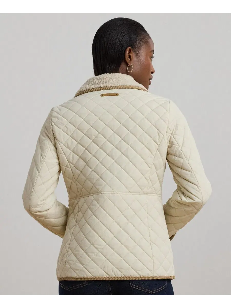 Женское стеганое пальто с воротником из искусственного меха Moda Cream Lauren Ralph Lauren — изображение 4 из 4, кремовый