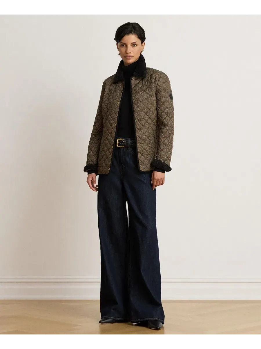 Женское стеганое пальто с воротником из искусственного меха Brown Mini Check Lauren Ralph Lauren — изображение 2 из 6