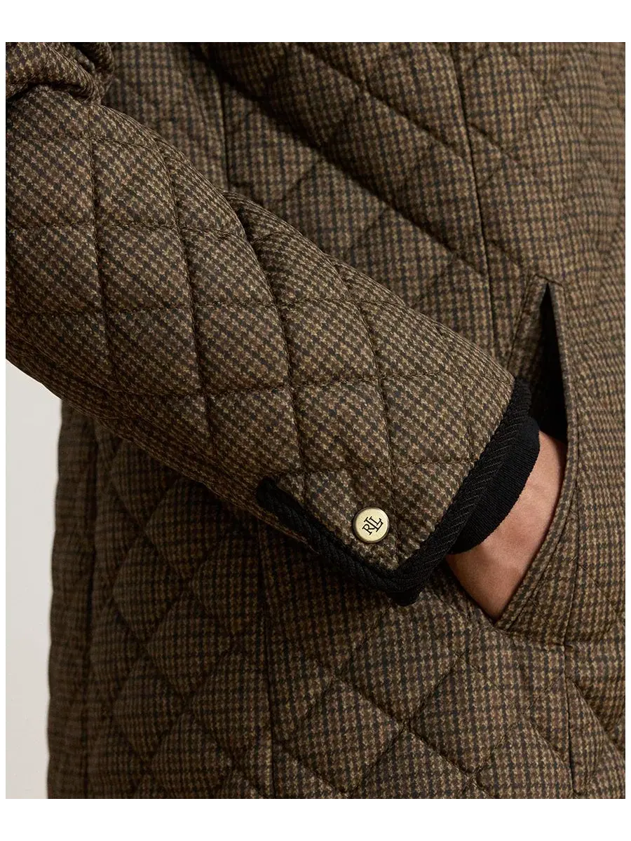 Женское стеганое пальто с воротником из искусственного меха Brown Mini Check Lauren Ralph Lauren — изображение 5 из 6