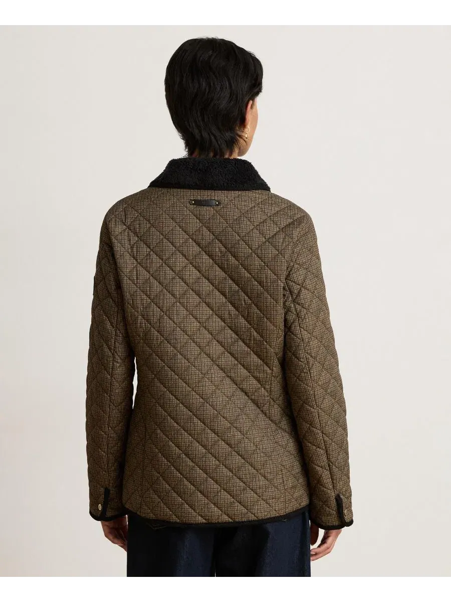 Женское стеганое пальто с воротником из искусственного меха Brown Mini Check Lauren Ralph Lauren — изображение 6 из 6