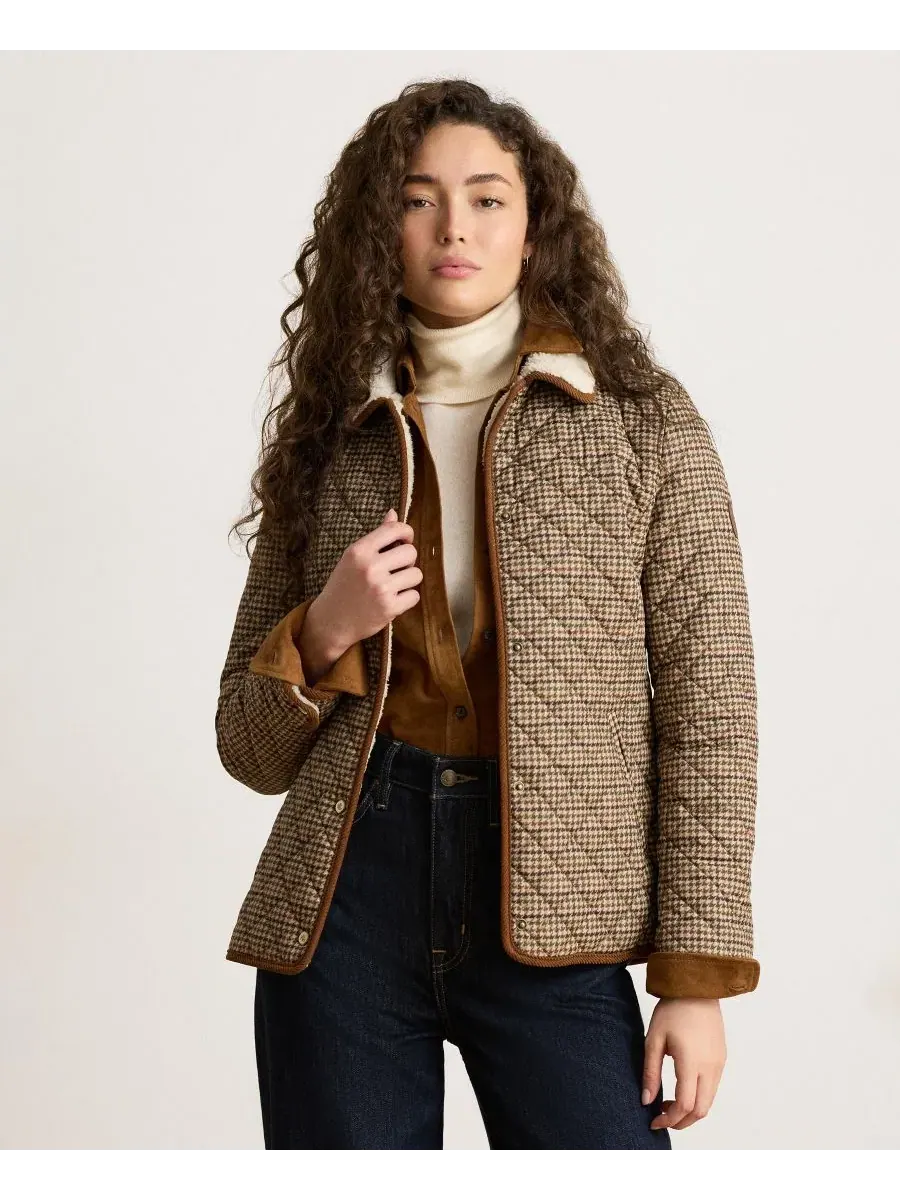 Женское стеганое пальто с воротником из искусственного меха Loden Check Lauren Ralph Lauren