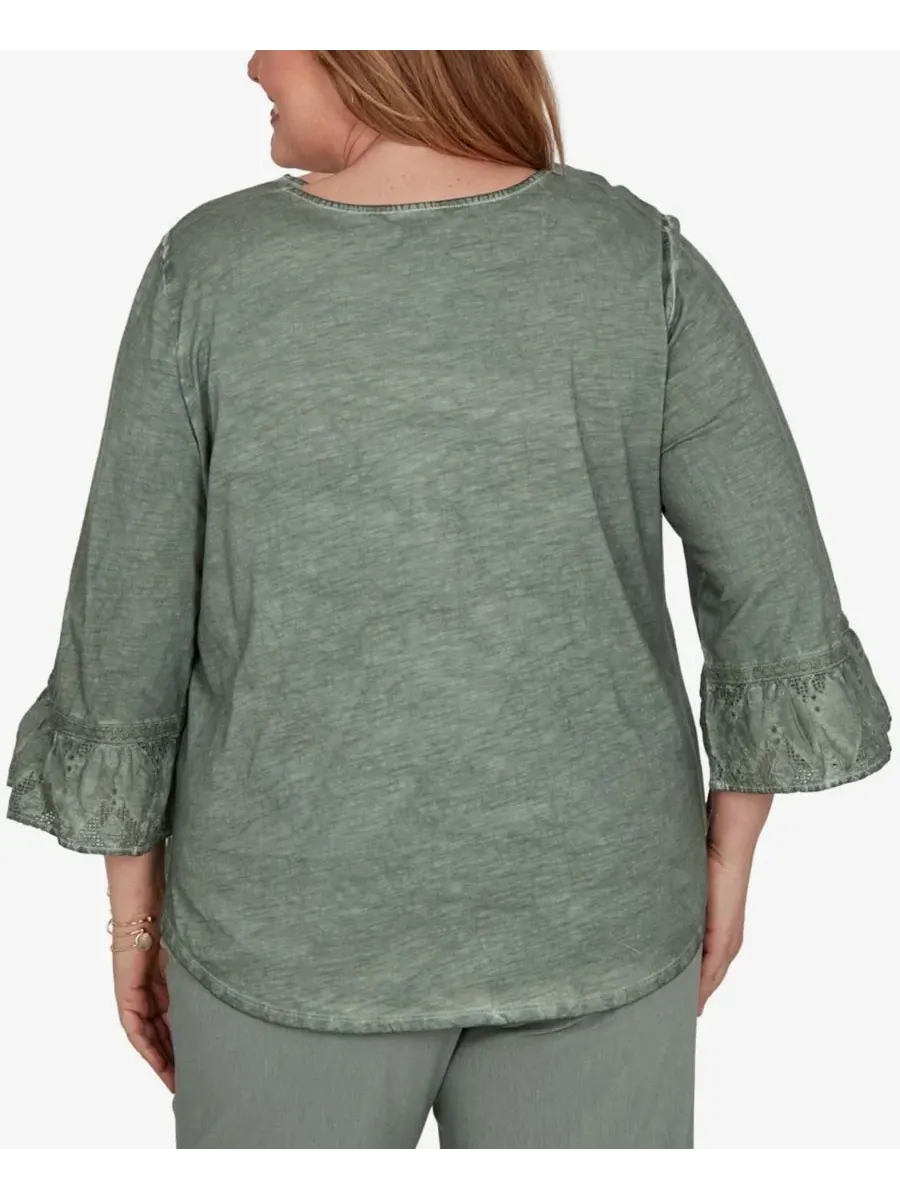 Блуза с тональными вставками и рукавом 3/4 Provence Tonal Spliced Patchwork Alfred Dunner — изображение 5 из 5, оливковый