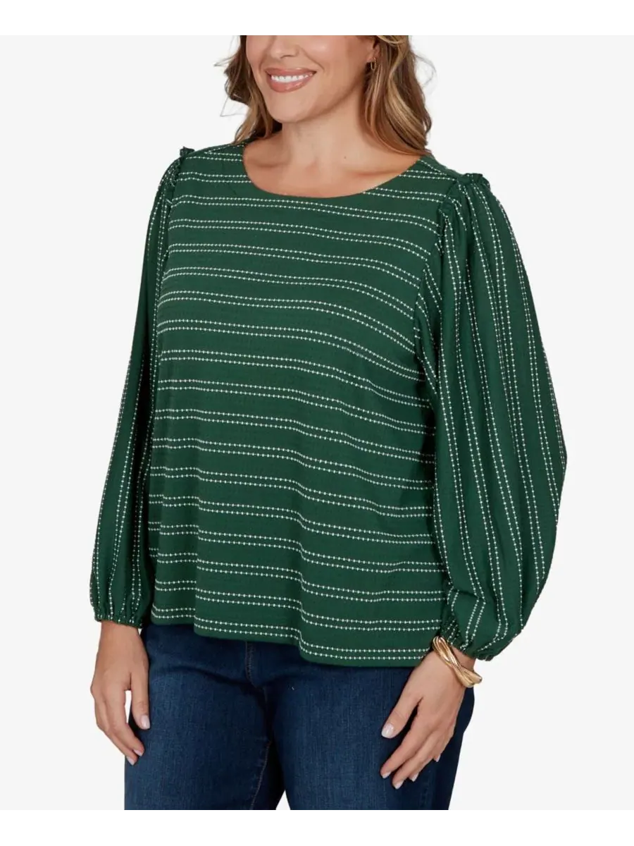 Блуза с длинным рукавом, в полоску, с лодочкой, Plus Size Ruby Rd. — изображение 2 из 5, мульти