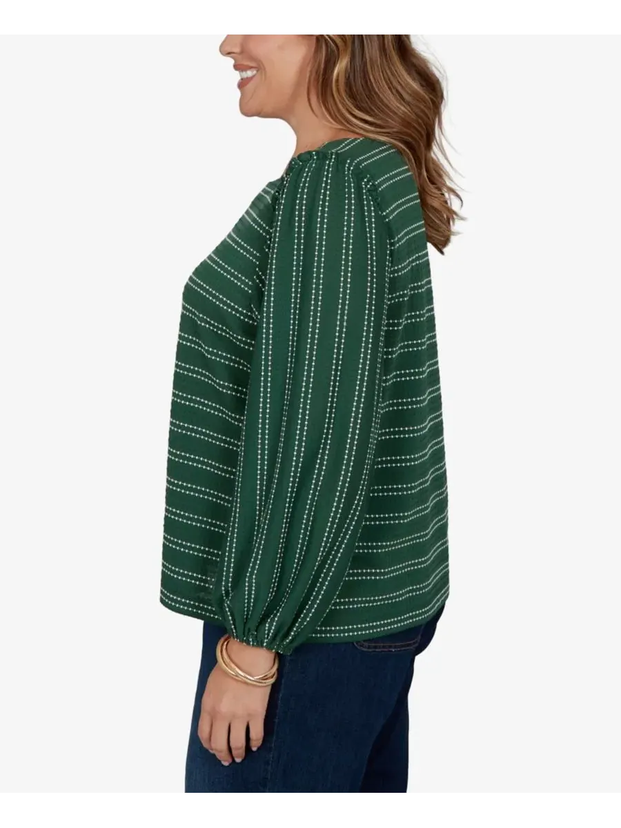 Блуза с длинным рукавом, в полоску, с лодочкой, Plus Size Ruby Rd. — изображение 3 из 5, мульти