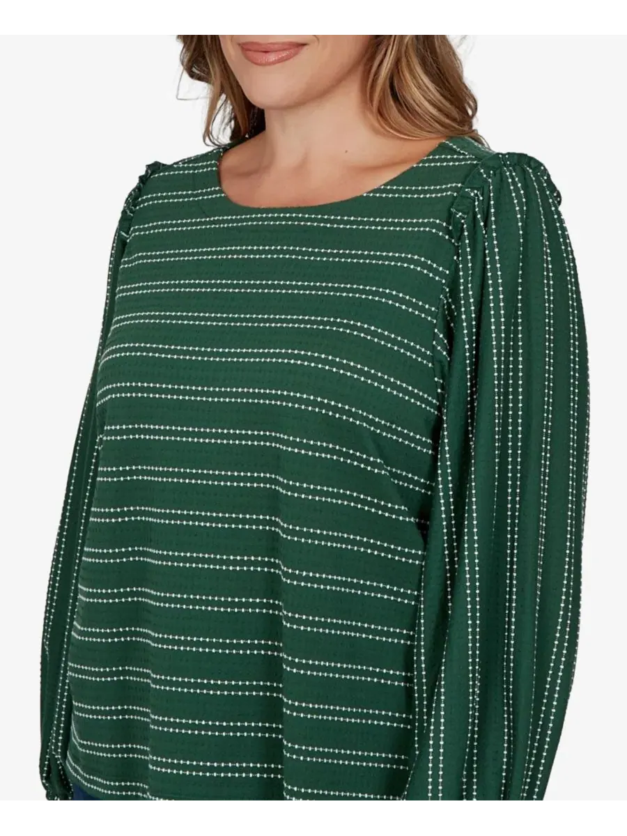 Блуза с длинным рукавом, в полоску, с лодочкой, Plus Size Ruby Rd. — изображение 4 из 5, мульти