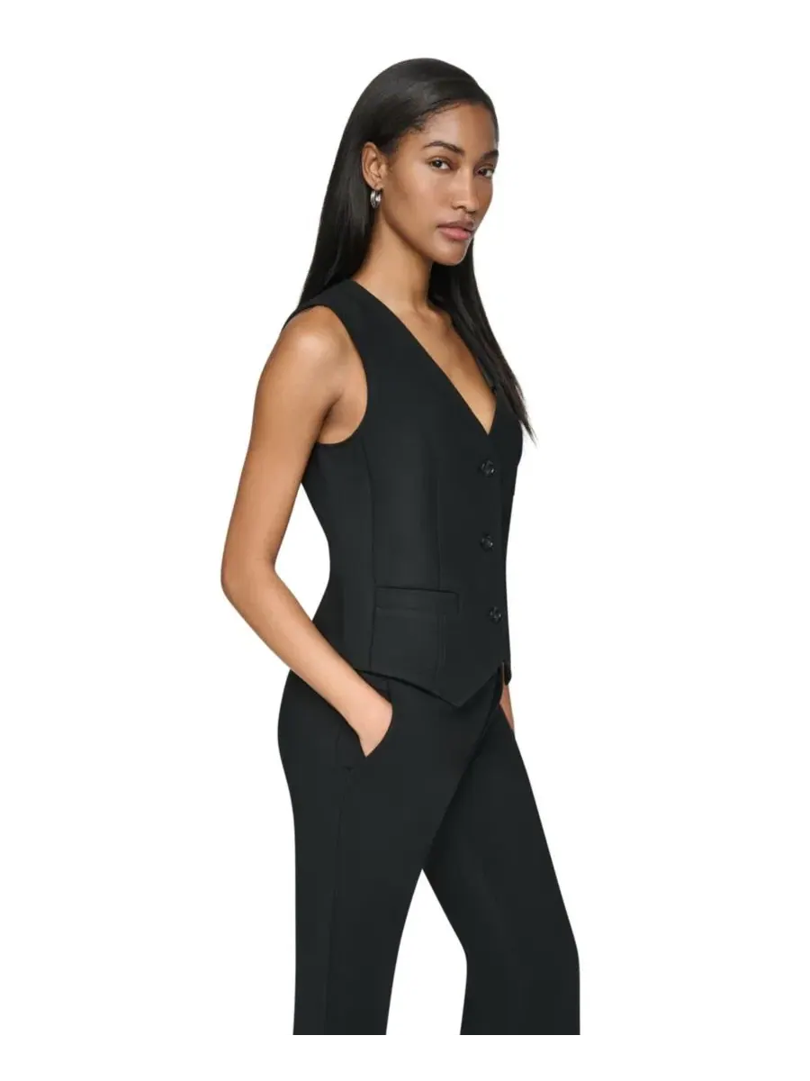 Женский жилет DKNY, двустороннее плетение, V-образный вырез, приталенный — изображение 4 из 8, черный