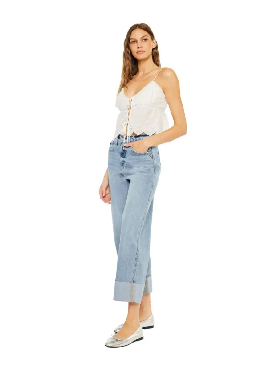 Джинсы с широкой штаниной Alfie 90's Cropped Wide KanCan — изображение 3 из 6, средняя отмывка