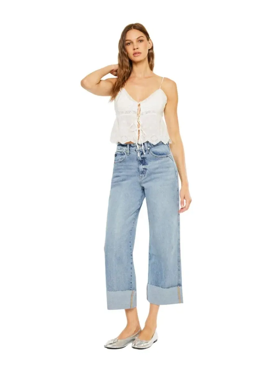Джинсы с широкой штаниной Alfie 90's Cropped Wide KanCan — изображение 4 из 6, средняя отмывка