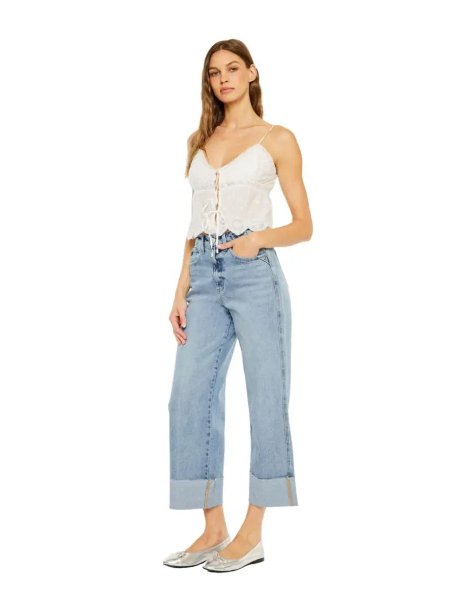 Джинсы с широкой штаниной Alfie 90's Cropped Wide KanCan — изображение 6 из 6, средняя отмывка