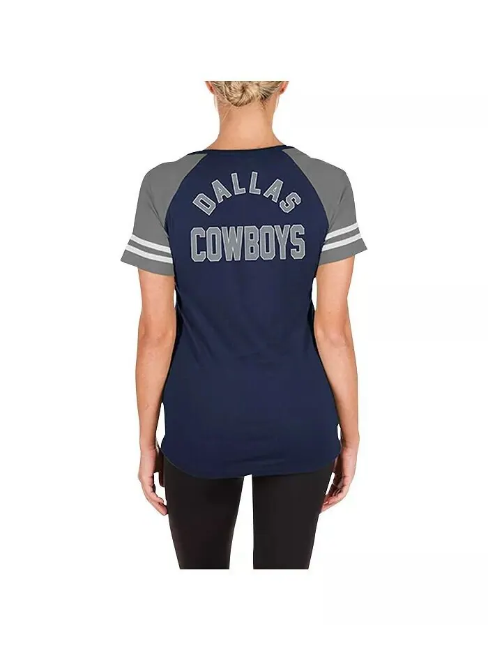 Женская темно-синяя футболка реглан на шнуровке Dallas Cowboys New Era — изображение 2 из 2, темно-синий серый