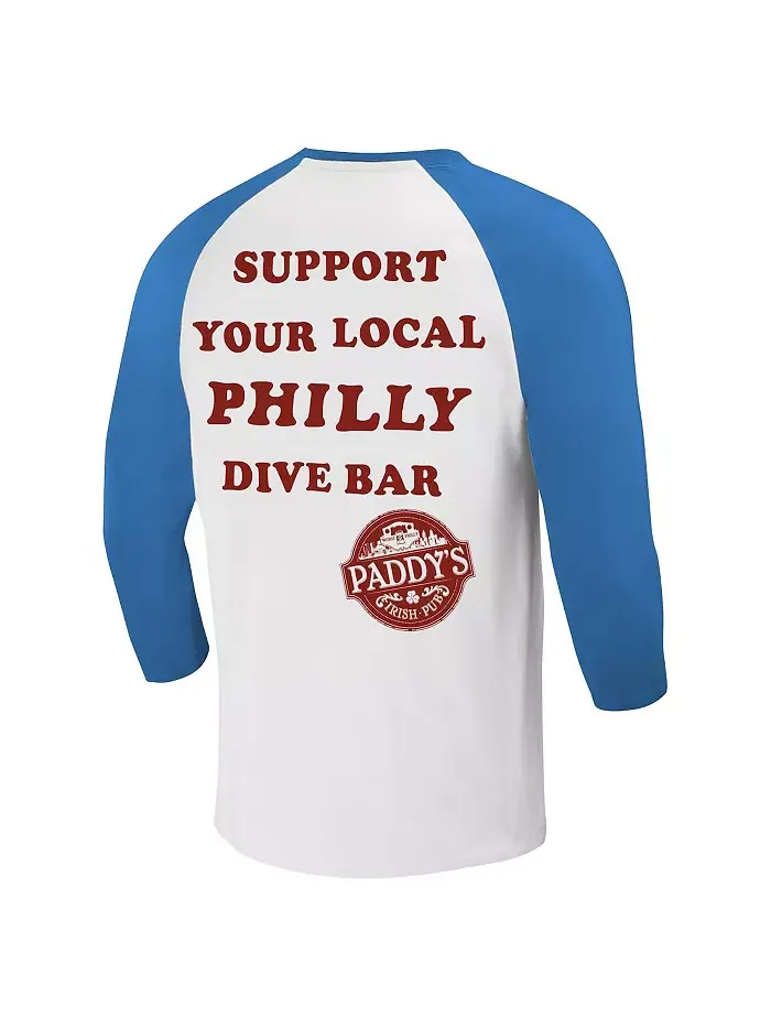 Мужская футболка It's Always Sunny in Philadelphia Philly Dive Bar реглан белого и королевского — изображение 2 из 3