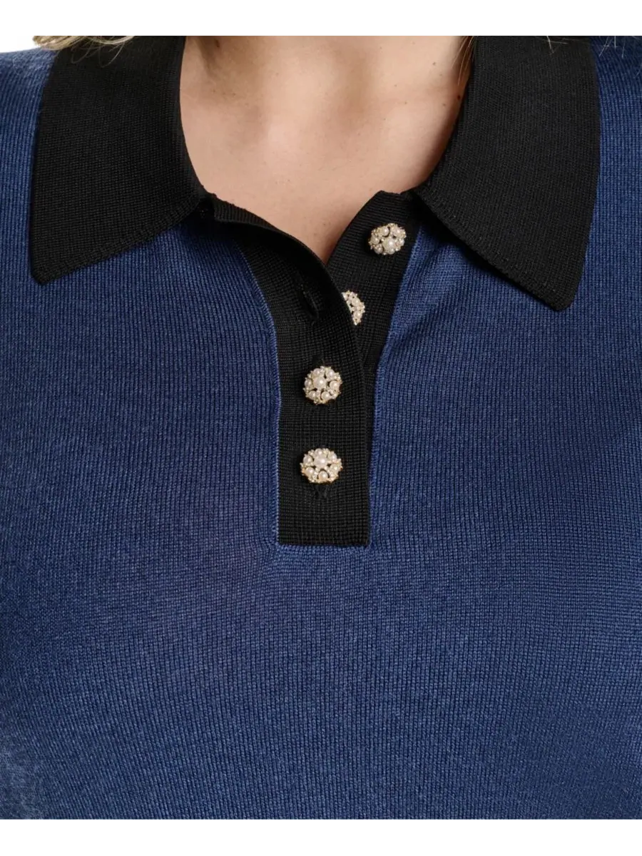 Свитер с воротником и коротким рукавом Johnny Collar KARL LAGERFELD PARIS — изображение 7 из 7, черный