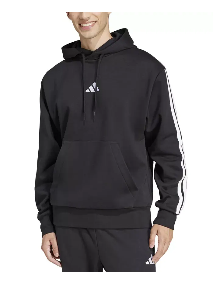Мужская базовая толстовка с капюшоном из флиса с тремя полосками Adidas — изображение 1 из 3, черный