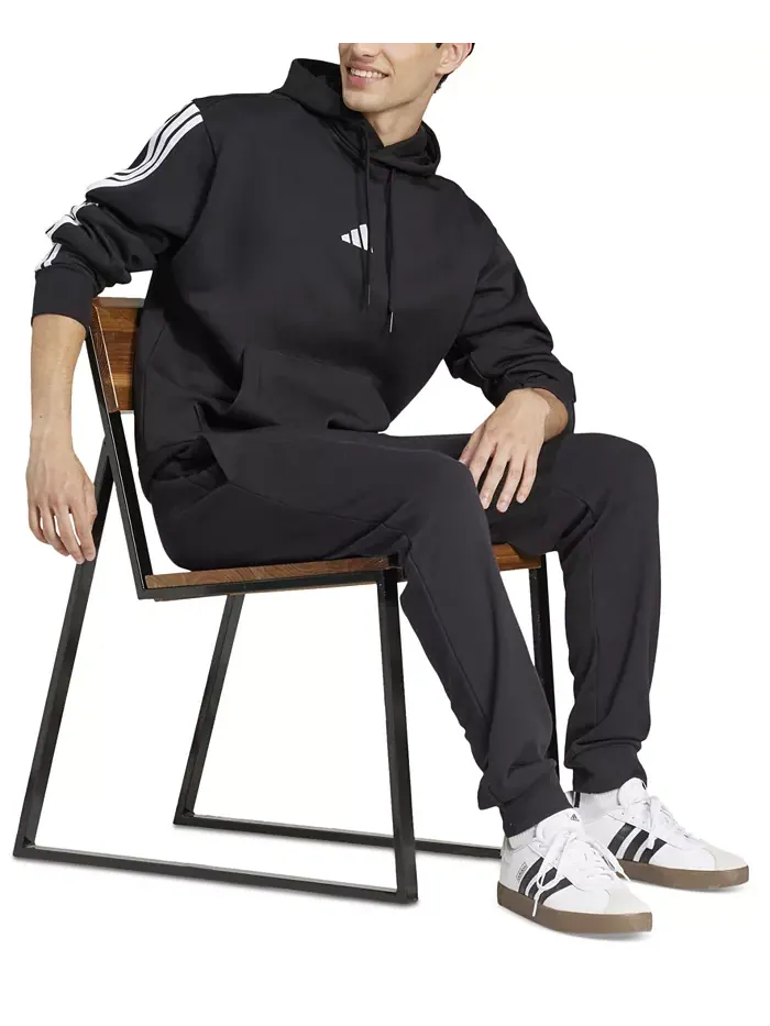 Мужская базовая толстовка с капюшоном из флиса с тремя полосками Adidas — изображение 3 из 3, черный