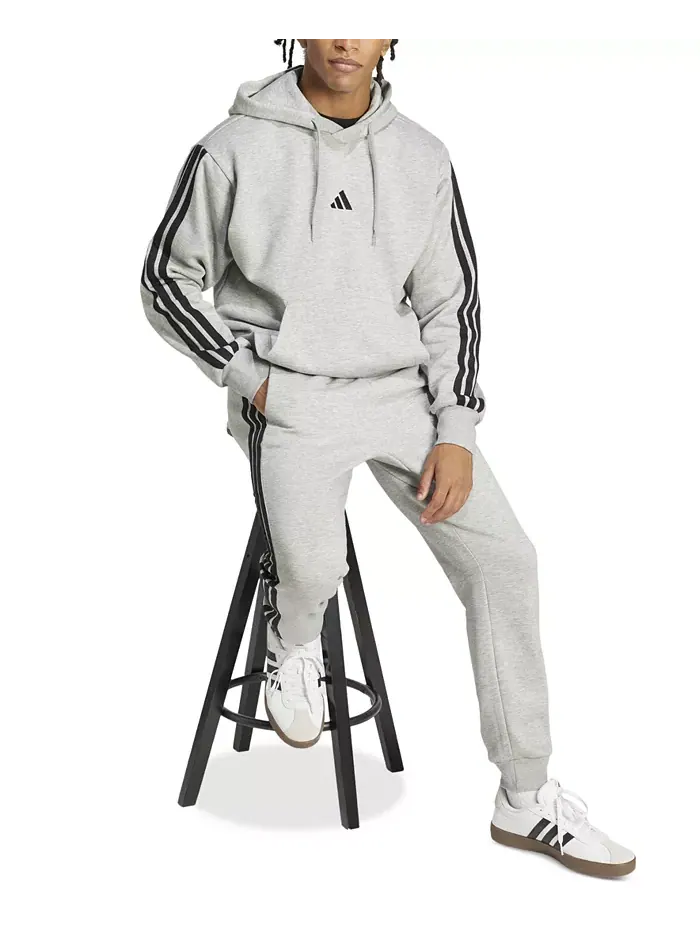 Мужская базовая толстовка с капюшоном из флиса с тремя полосками Adidas — изображение 3 из 3, серый