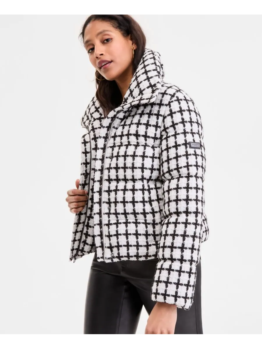 Женское короткое твидовое пуховое пальто BCBGMAXAZRIA — изображение 5 из 5, кремовый/черный