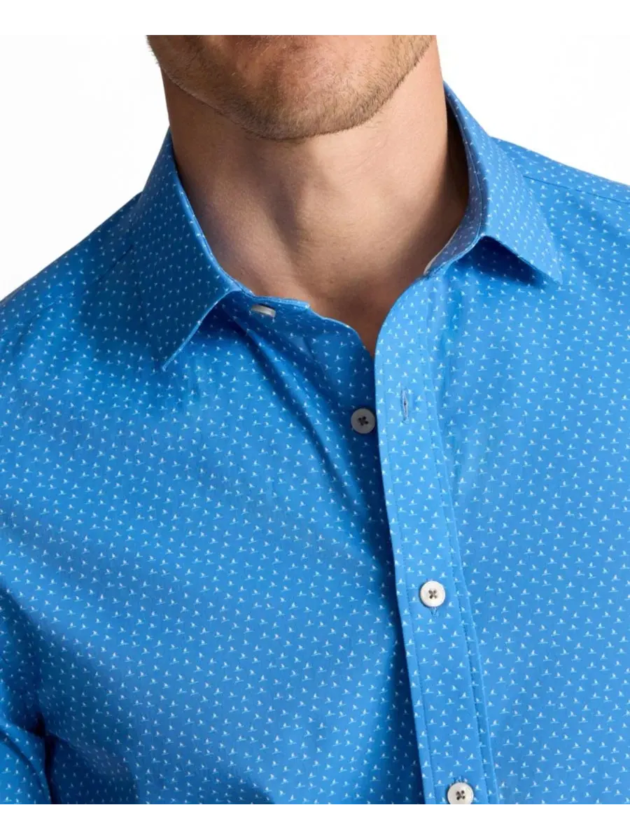 Мужская рубашка с коротким рукавом Slim Fit Performance Livingston UNTUCKit — изображение 2 из 3, синий