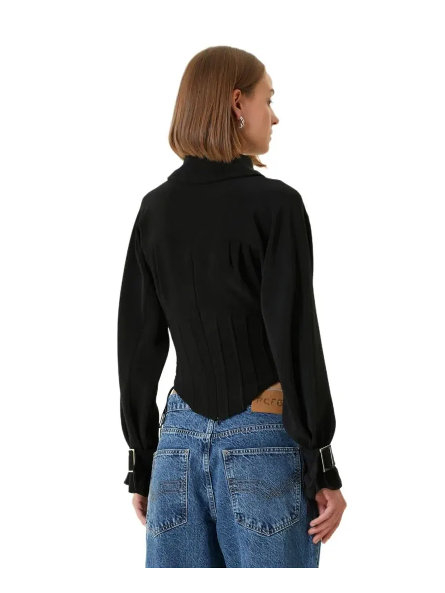 Блуза с корсетным поясом Wool-Blend PCFG — изображение 2 из 5, черный