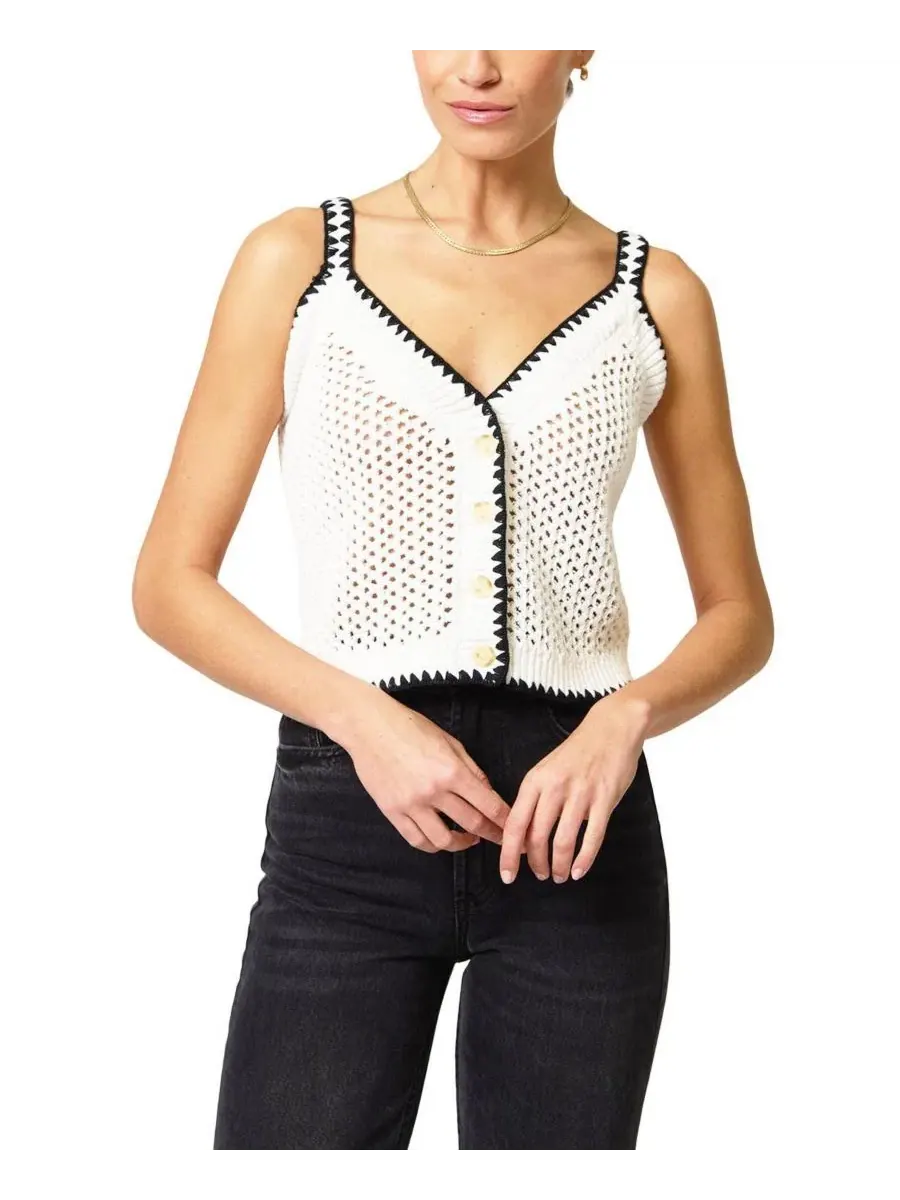 Женский вязаный жилет с ажурным узором, модель Noa Crochet Button Central Park West