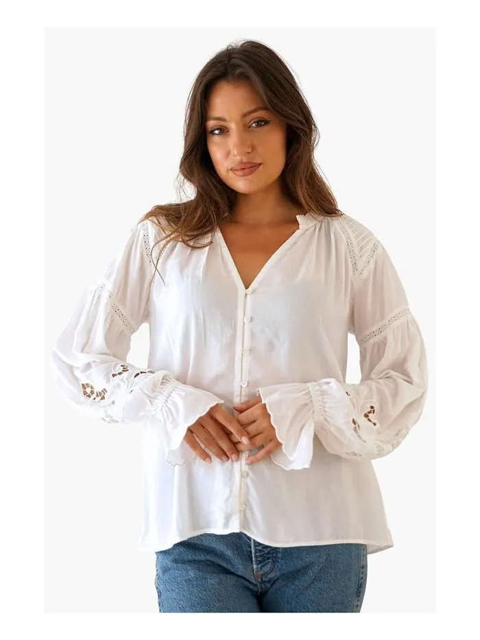 Женская блузка Stevie с длинными рукавами и вышивкой Paneros Clothing — изображение 1 из 3, белый
