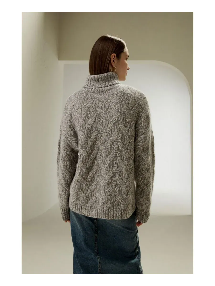 Женский кашемировый свитер с высоким воротником и косами Lilysilk — изображение 3 из 5, серый