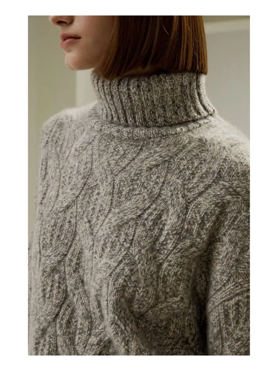 Женский кашемировый свитер с высоким воротником и косами Lilysilk — изображение 4 из 5, серый