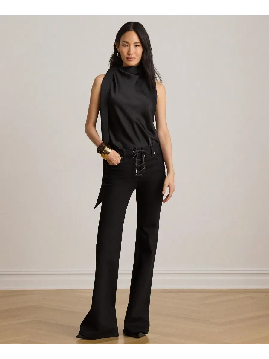 Джинсы-клеш с кружевной застежкой Lauren Ralph Lauren — изображение 2 из 7, черный