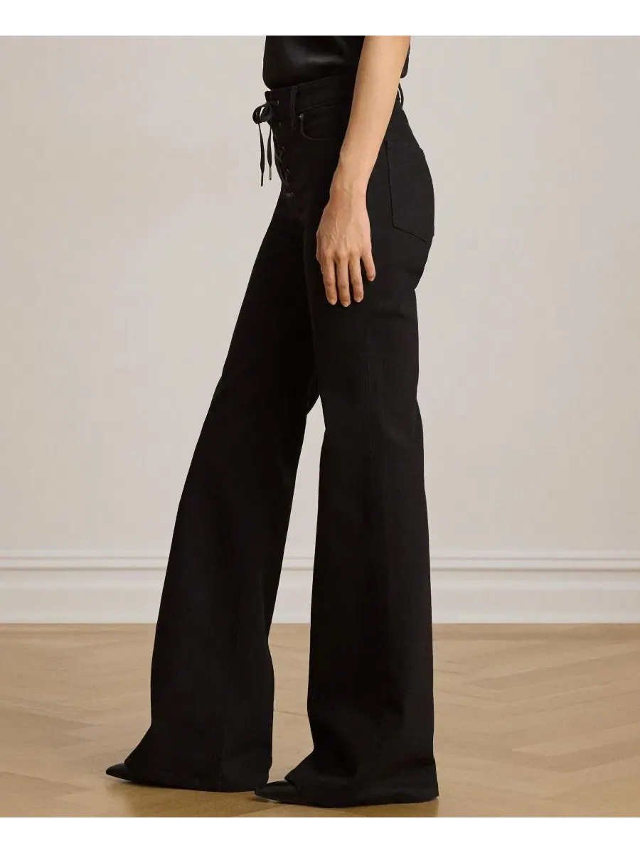 Джинсы-клеш с кружевной застежкой Lauren Ralph Lauren — изображение 3 из 7, черный