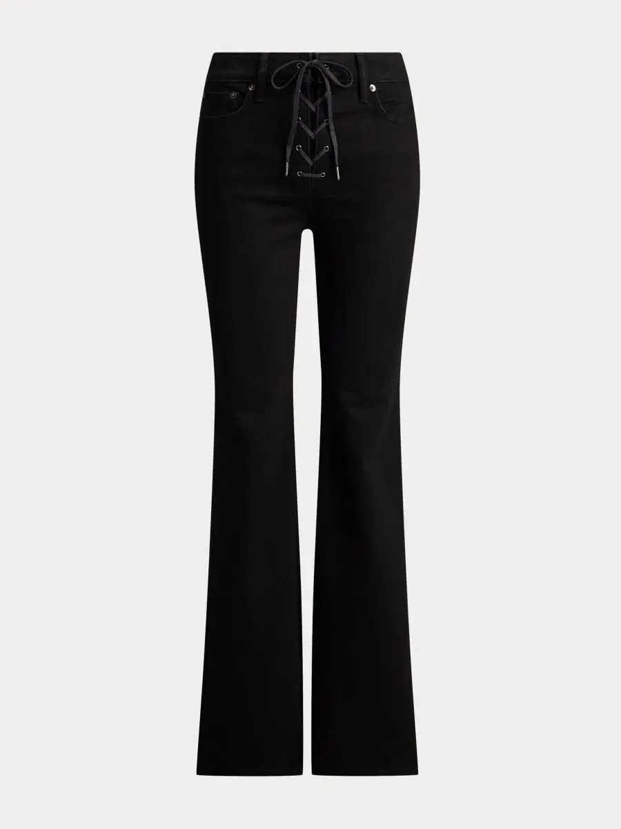 Джинсы-клеш с кружевной застежкой Lauren Ralph Lauren — изображение 7 из 7, черный