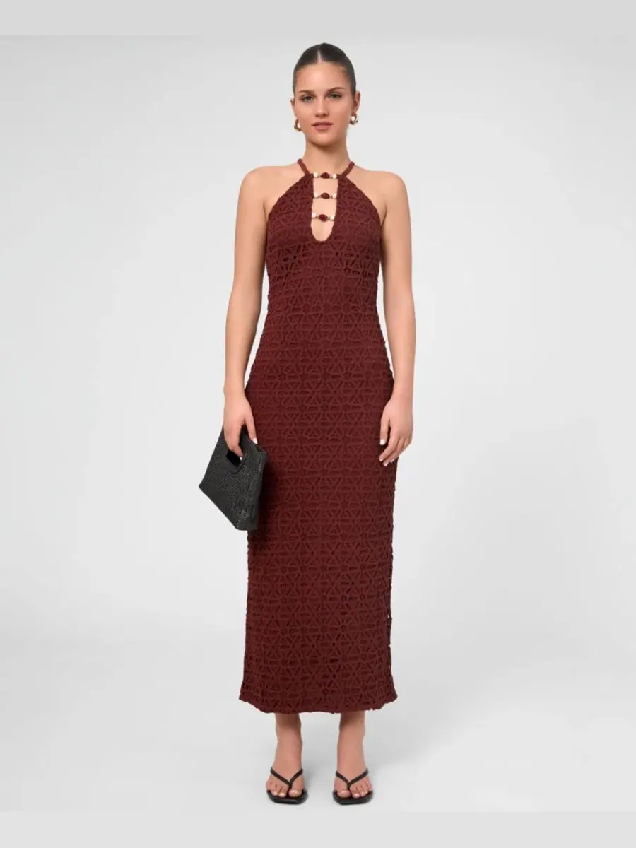 Платье миди с открытой спиной и бисером Aitana Crochet RACHEL Rachel Roy — красный