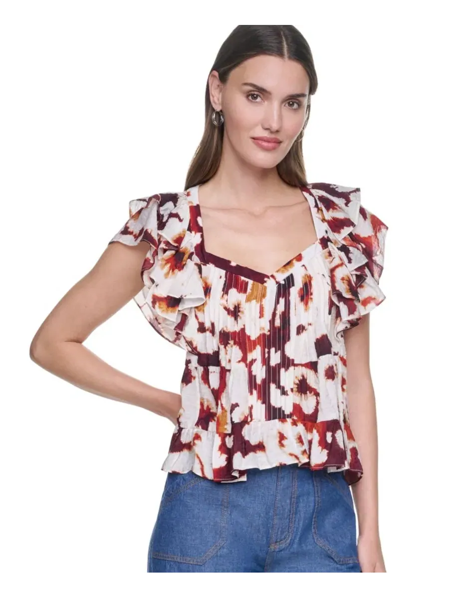 Блуза с V-образным вырезом и принтом Floral Inkblot DKNY